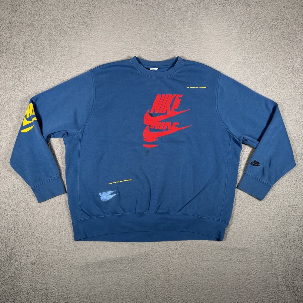 Nike Sweatshirt Mens XXL Blue Sportswear Sport Essential Fleece Crew Graphic 2XL
